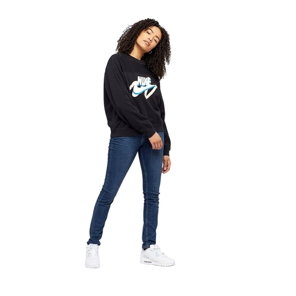 Nike Sweatshirt Womens 1X AR2801-010 Black Graphic Swoosh Pullover EUC